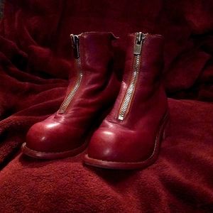 Guidi PL2 soft horse leather front zipper boots red